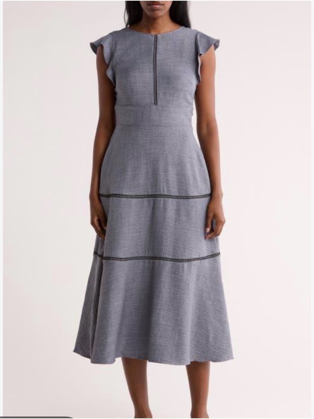 Calvin Klein Gray Crosshatch Cap Sleeve Midi Fit & Flare Dress